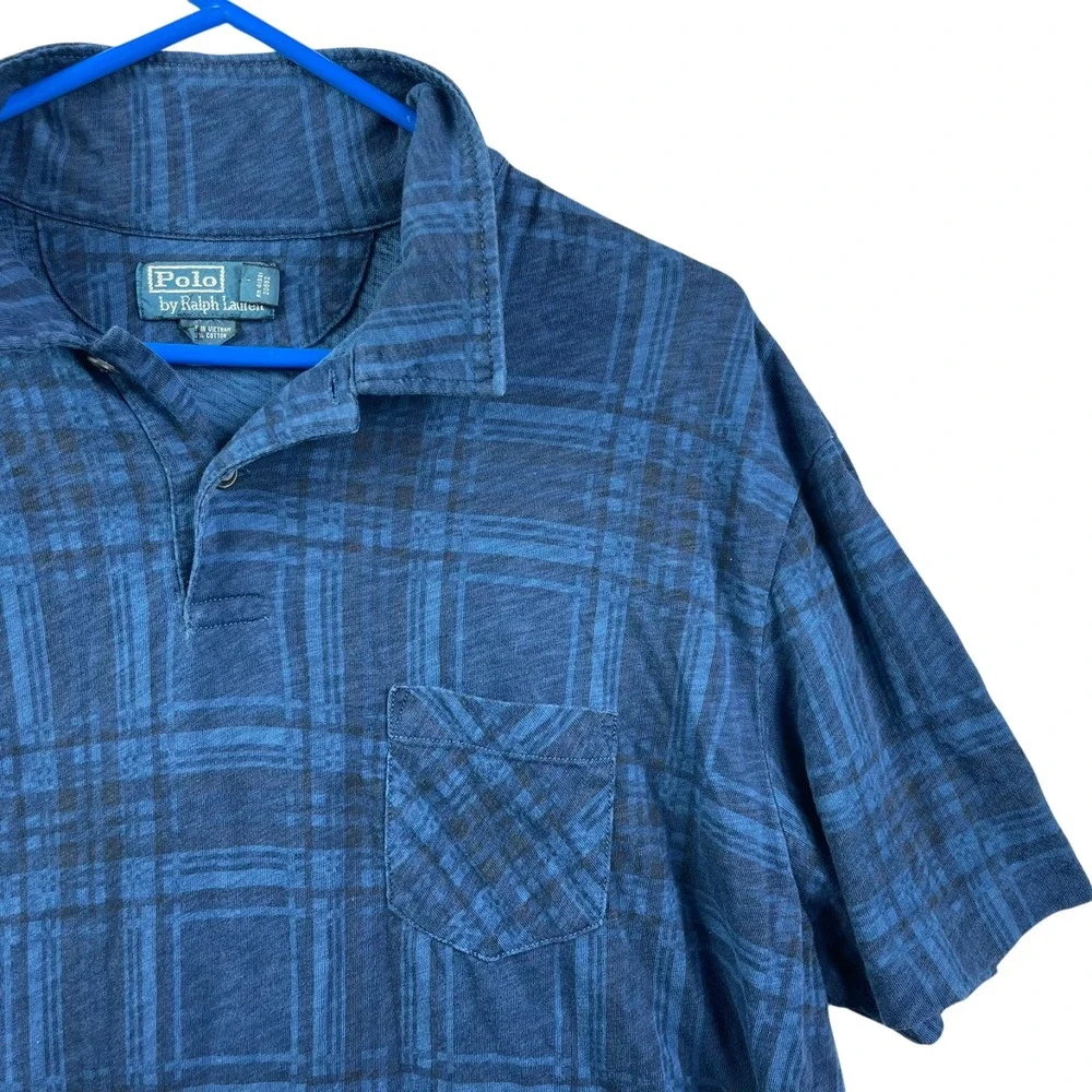Vintage Y2K Polo Ralph Lauren Plaid Print Shirt Mens 2XL Blue Pocket